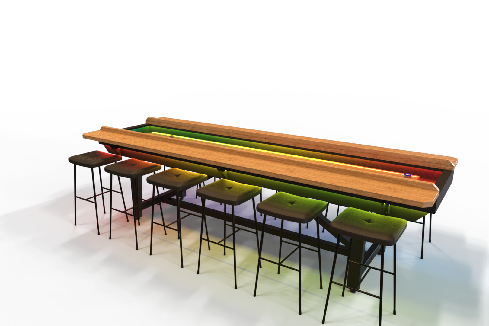Handcrafted wooden analogue shuffleboard in an upscale lounge